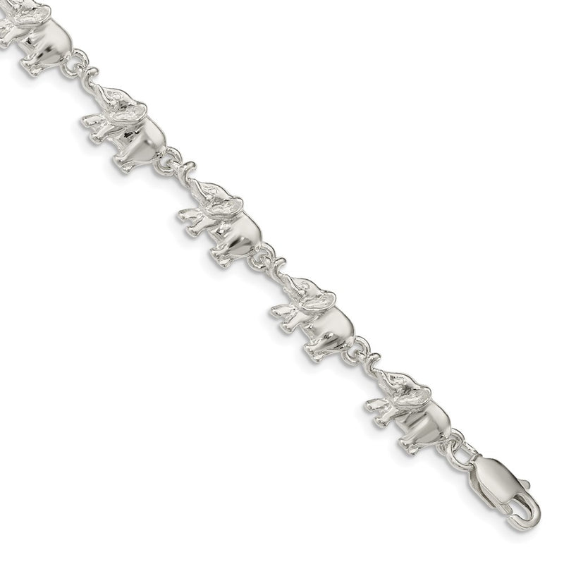 7 Inch Sterling Silver Elephants Bracelet