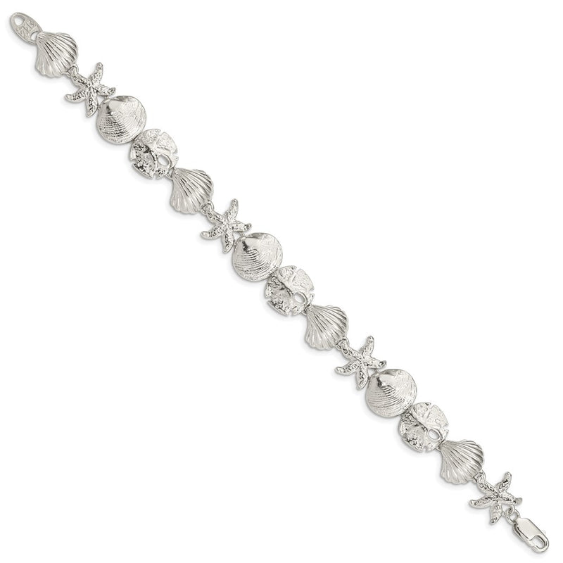 8 Inch Sterling Silver Seashells Bracelet