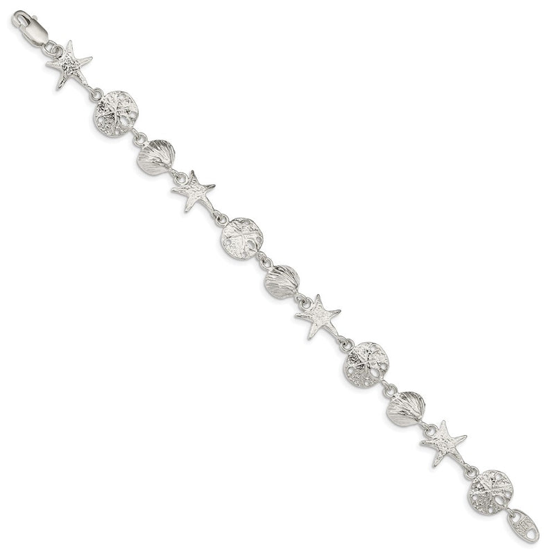 8 Inch Sterling Silver Seashells Bracelet