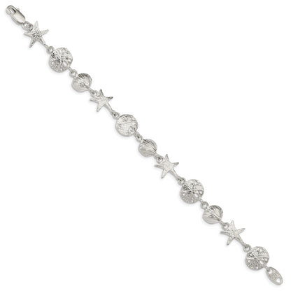 8 Inch Sterling Silver Seashells Bracelet