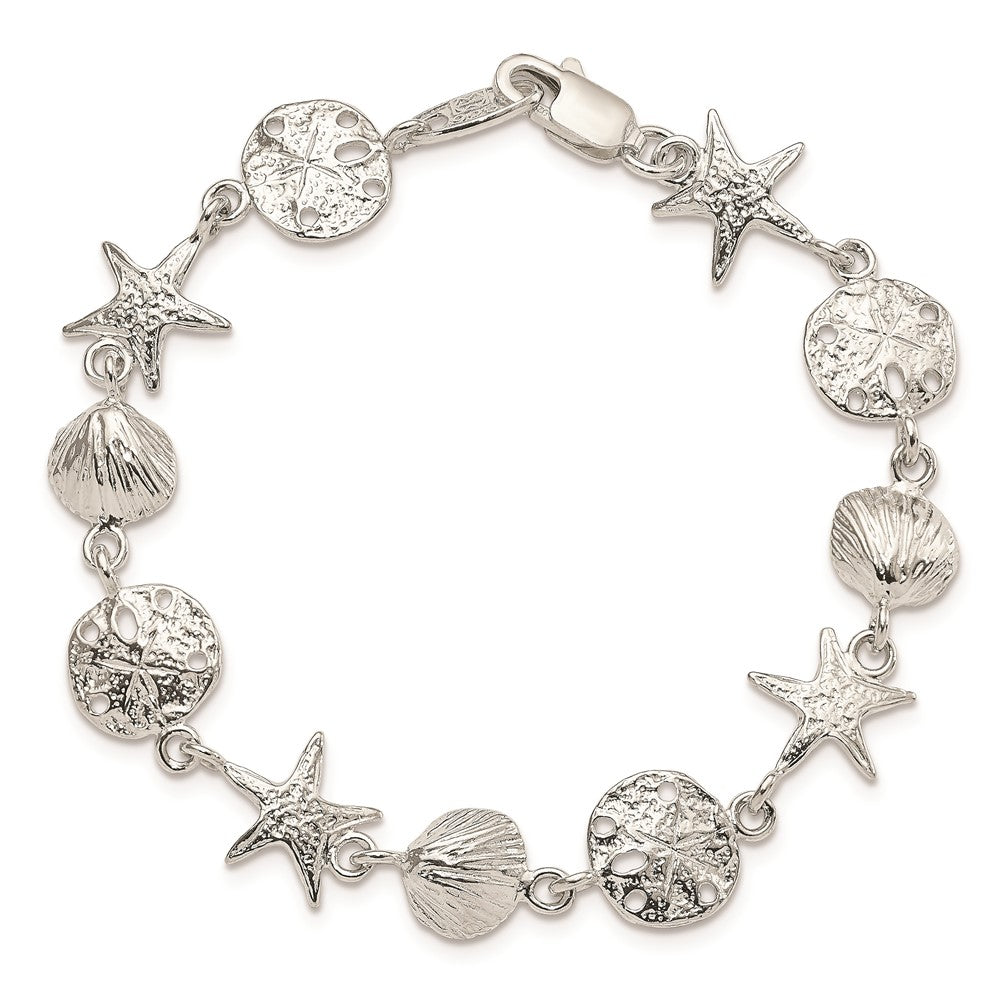 8 Inch Sterling Silver Seashells Bracelet