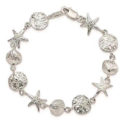 8 Inch Sterling Silver Seashells Bracelet