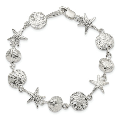 8 Inch Sterling Silver Seashells Bracelet