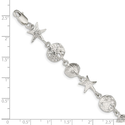7 Inch Sterling Silver Seashells Bracelet