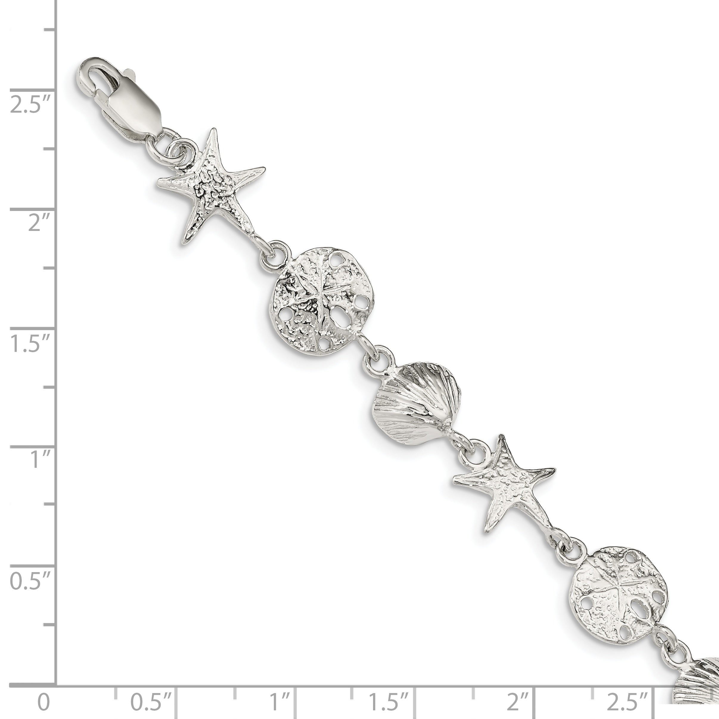 8 Inch Sterling Silver Seashells Bracelet