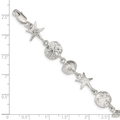 8 Inch Sterling Silver Seashells Bracelet