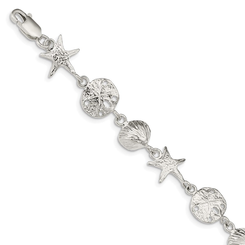 7 Inch Sterling Silver Seashells Bracelet