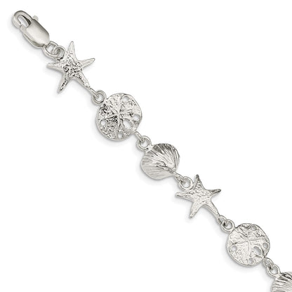 7 Inch Sterling Silver Seashells Bracelet