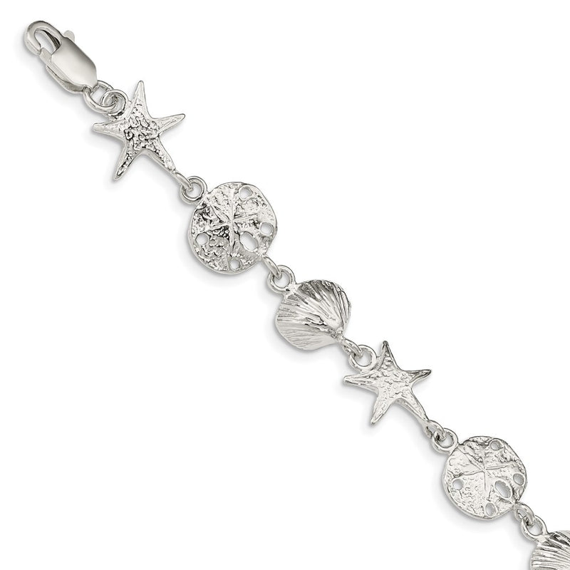 7 Inch Sterling Silver Seashells Bracelet