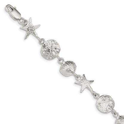 8 Inch Sterling Silver Seashells Bracelet