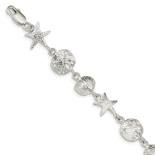 8 Inch Sterling Silver Seashells Bracelet