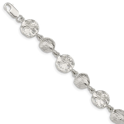 7 Inch Sterling Silver Seashells And Sand Dollars Bracelet