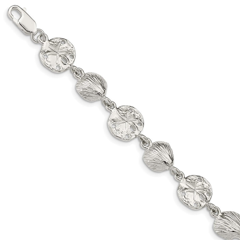 7 Inch Sterling Silver Seashells And Sand Dollars Bracelet