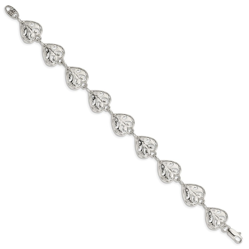 Sterling Silver Fancy Filigree Heart 7 Inch Bracelet