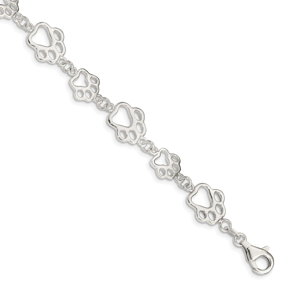 7.5 Inch Sterling Silver Polished Paw Print Bracelet