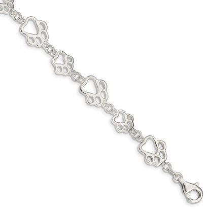 7.5 Inch Sterling Silver Polished Paw Print Bracelet