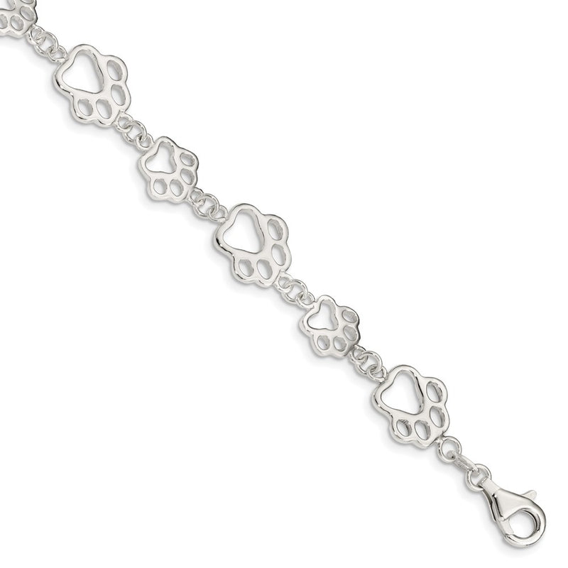 7.5 Inch Sterling Silver Polished Paw Print Bracelet
