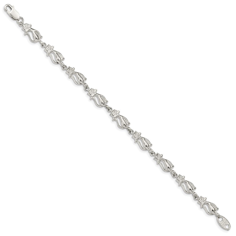 7 Inch Sterling Silver Cats Bracelet
