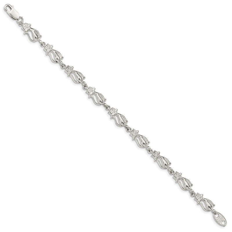 7 Inch Sterling Silver Cats Bracelet