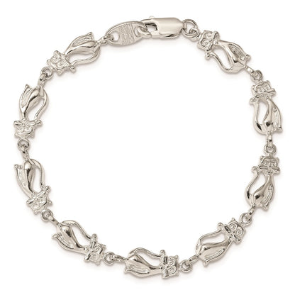 7 Inch Sterling Silver Cats Bracelet