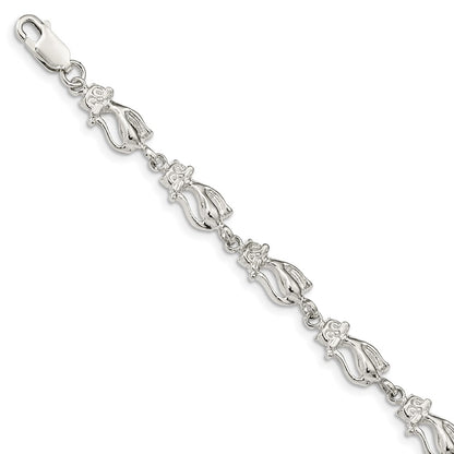 7 Inch Sterling Silver Cats Bracelet