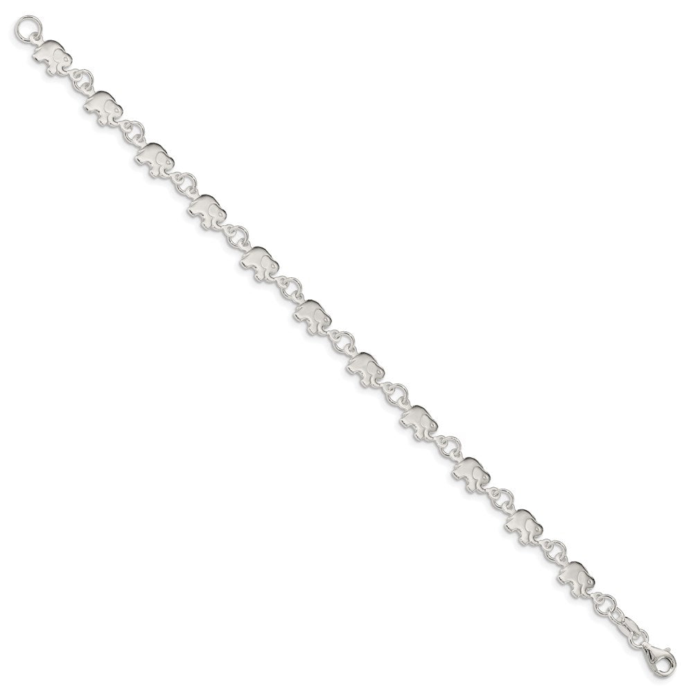 7.5 Inch Sterling Silver Polished Elephant Bracelet