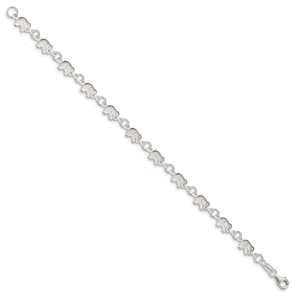 7.5 Inch Sterling Silver Polished Elephant Bracelet