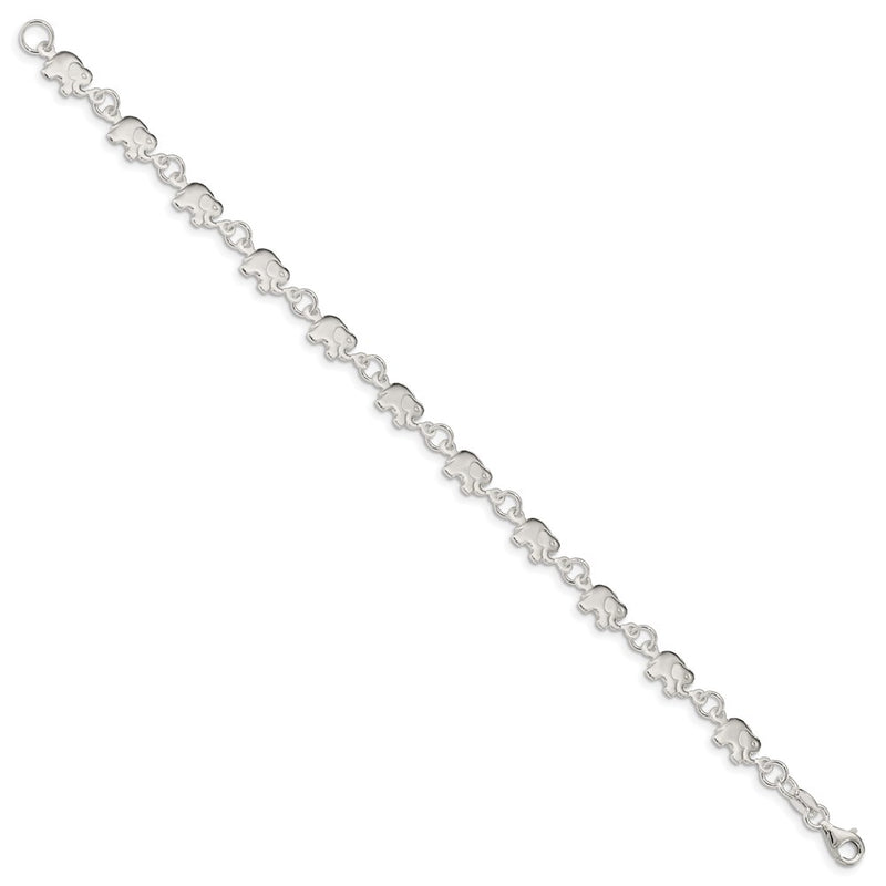 7.5 Inch Sterling Silver Polished Elephant Bracelet