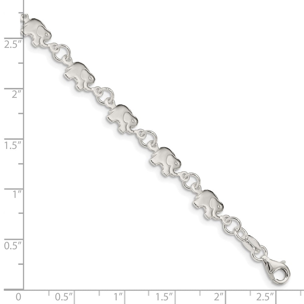 7.5 Inch Sterling Silver Polished Elephant Bracelet