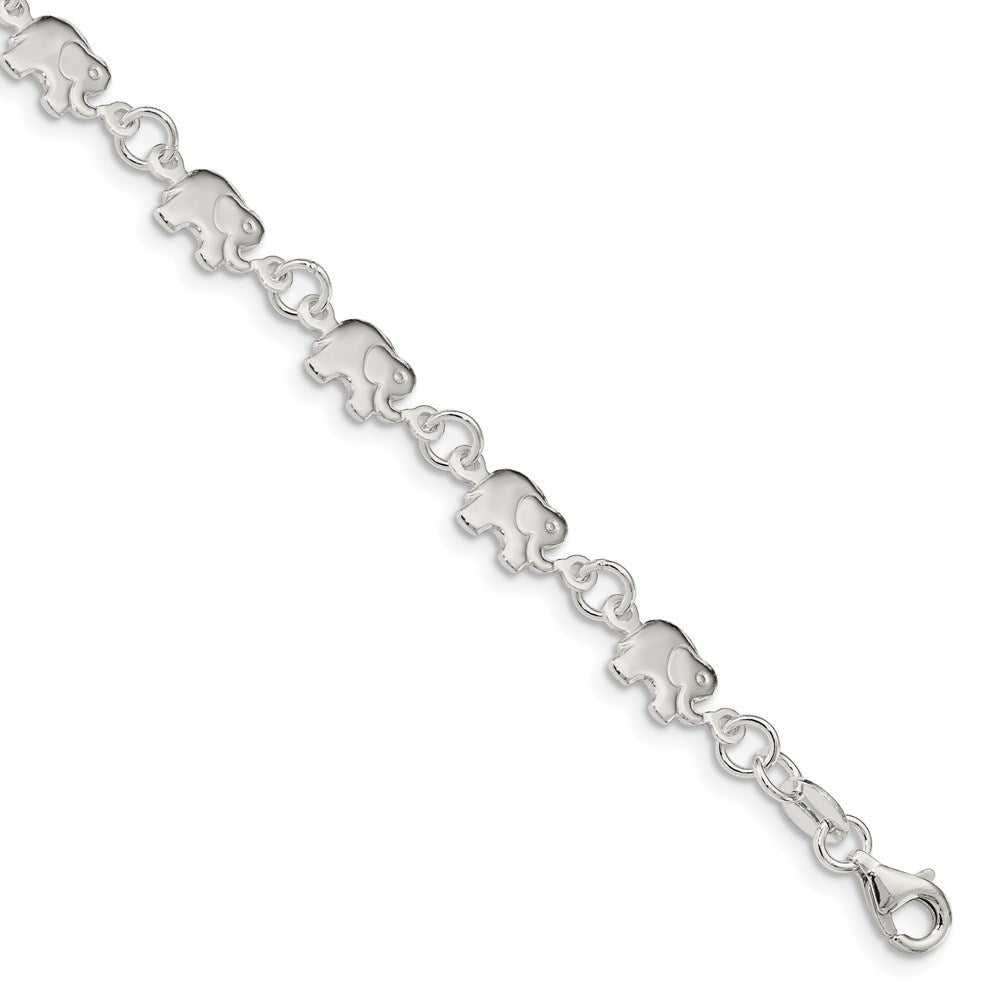 7.5 Inch Sterling Silver Polished Elephant Bracelet