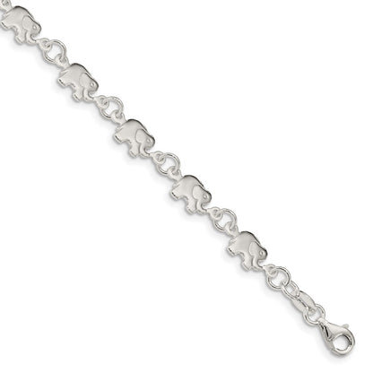 7.5 Inch Sterling Silver Polished Elephant Bracelet