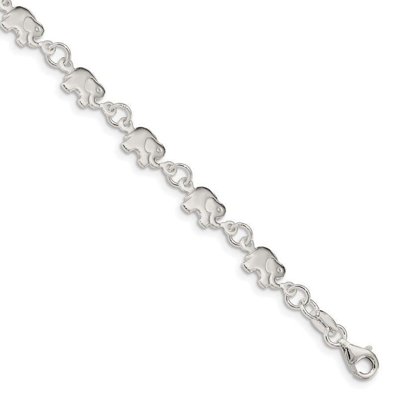 7.5 Inch Sterling Silver Polished Elephant Bracelet