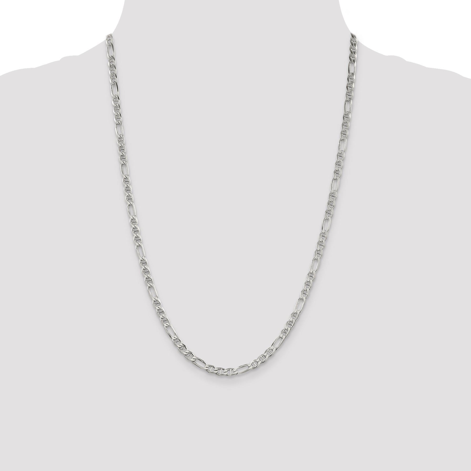 24 Inch Sterling Silver 3.75mm Figaro Anchor Chain