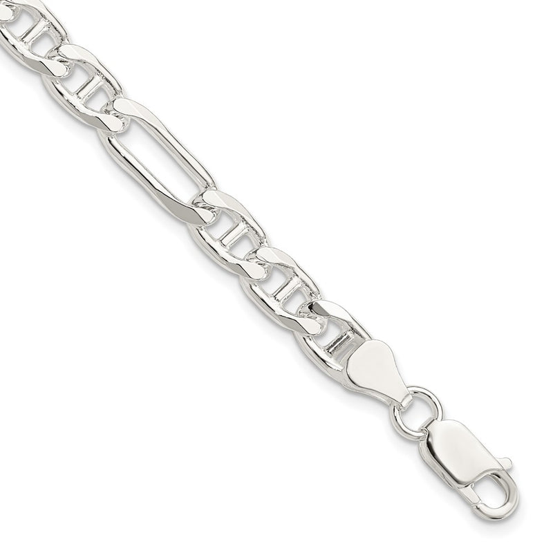 8 Inch Sterling Silver 6.5mm Figaro Anchor Chain Bracelet