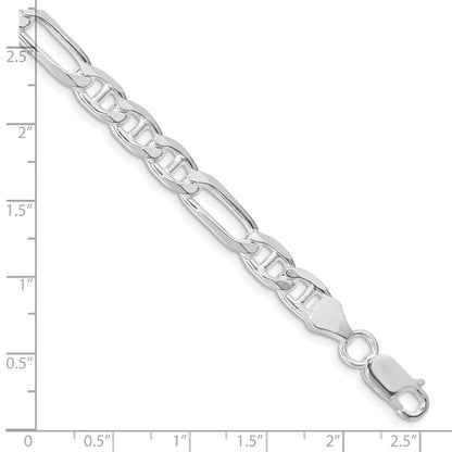 Sterling Silver Rhodium-plated 6.5mm Figaro Anchor Chain Bracelet