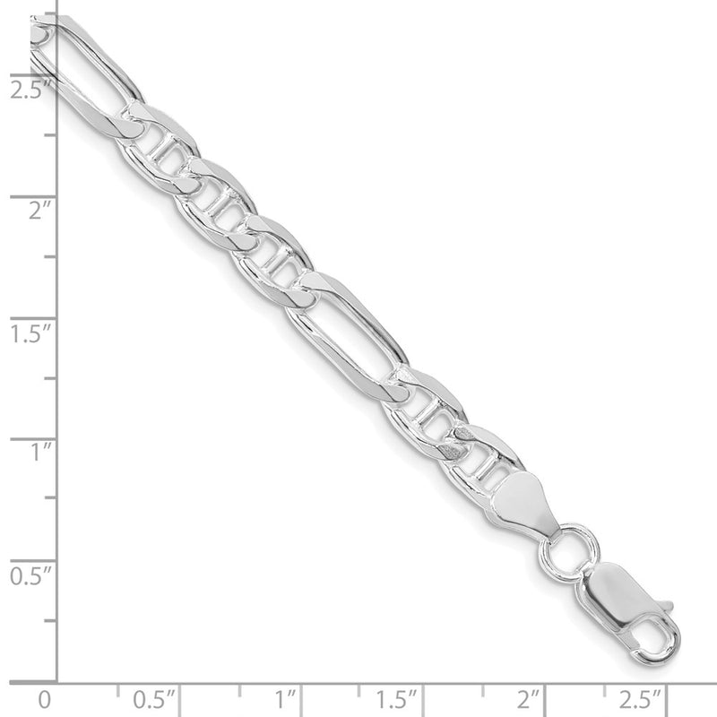 Sterling Silver Rhodium-plated 6.5mm Figaro Anchor Chain Bracelet