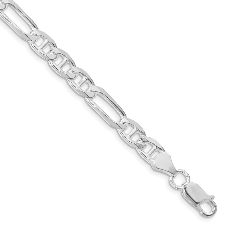 Sterling Silver Rhodium-plated 6.5mm Figaro Anchor Chain Bracelet