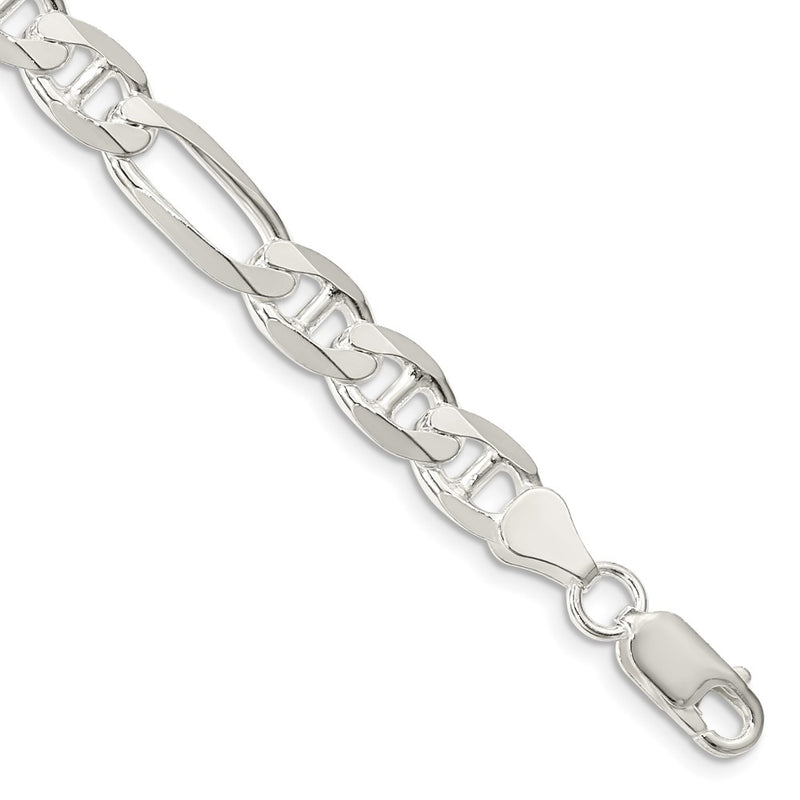 Sterling Silver 7.5mm Figaro Anchor Chain Bracelet