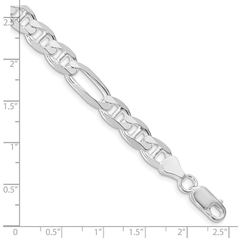 Sterling Silver Rhodium-plated 7.5mm Figaro Anchor Chain Bracelet