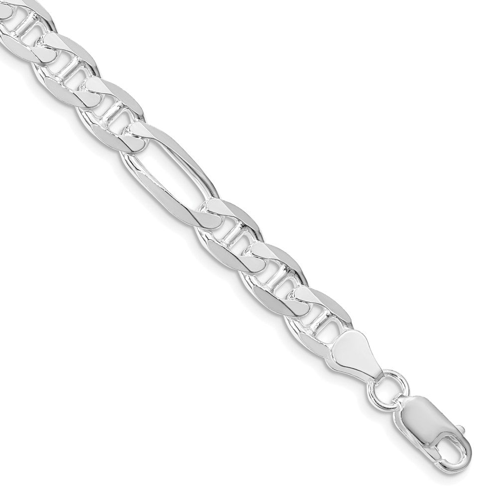 Sterling Silver Rhodium-plated 7.5mm Figaro Anchor Chain Bracelet