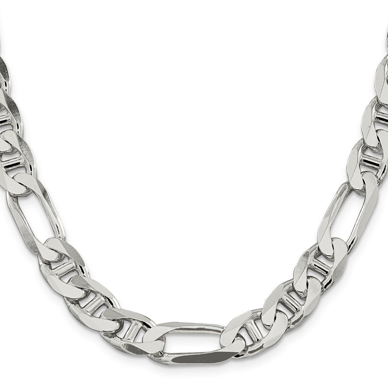 26 Inch Sterling Silver 10.65mm Figaro Anchor Chain Necklace