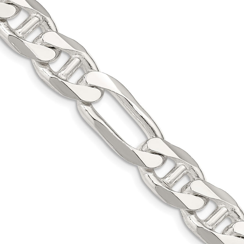 26 Inch Sterling Silver 10.65mm Figaro Anchor Chain Necklace