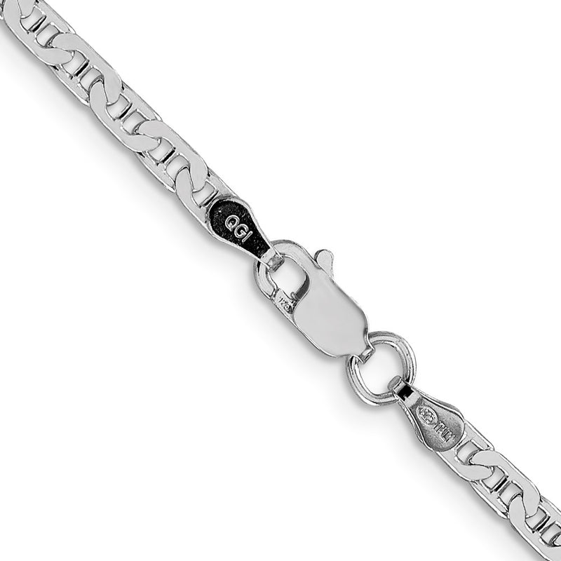 Sterling Silver Rhodium-plated 3mm Flat Anchor Chain Necklace