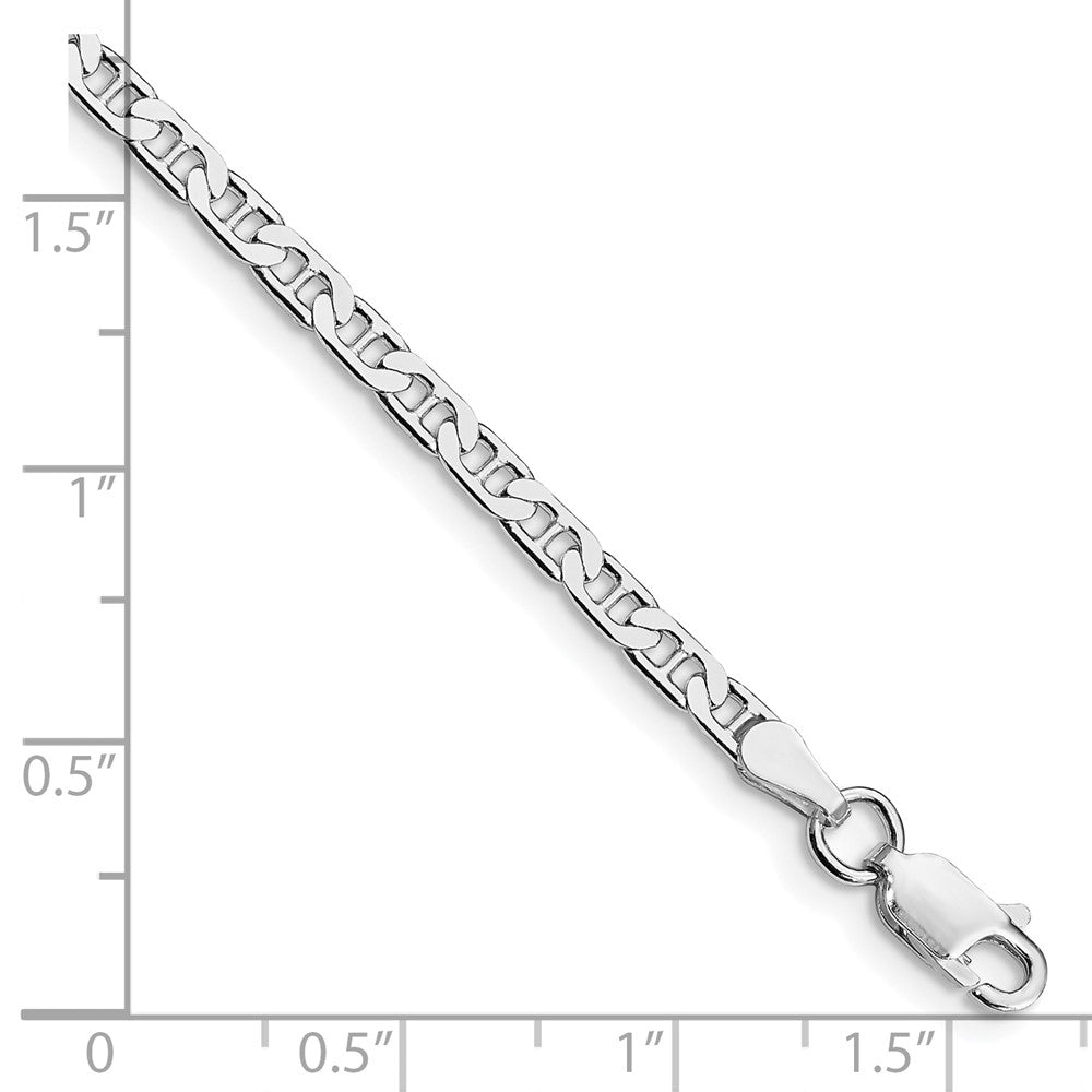 Sterling Silver Rhodium-Plated 3mm Flat Anchor Chain Anklet