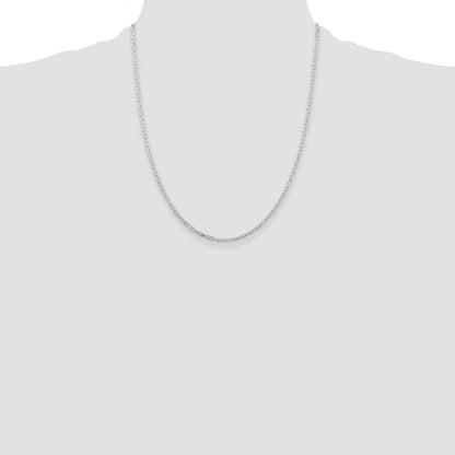22 Inch Sterling Silver 2.2mm Diamond-Cut Long Link Cable Chain Necklace
