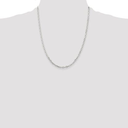 22 Inch Sterling Silver 2.9mm Diamond-Cut Long Link Cable Chain Necklace