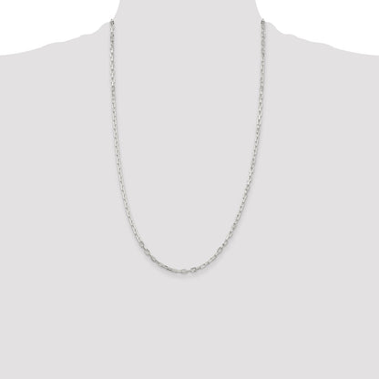 26 Inch Sterling Silver 2.9mm Diamond-Cut Long Link Cable Chain Necklace