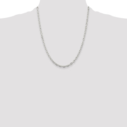 22 Inch Sterling Silver 3.75mm Diamond-Cut Long Link Cable Chain Necklace