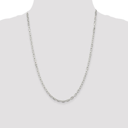 24 Inch Sterling Silver 3.75mm Diamond-Cut Long Link Cable Chain Necklace