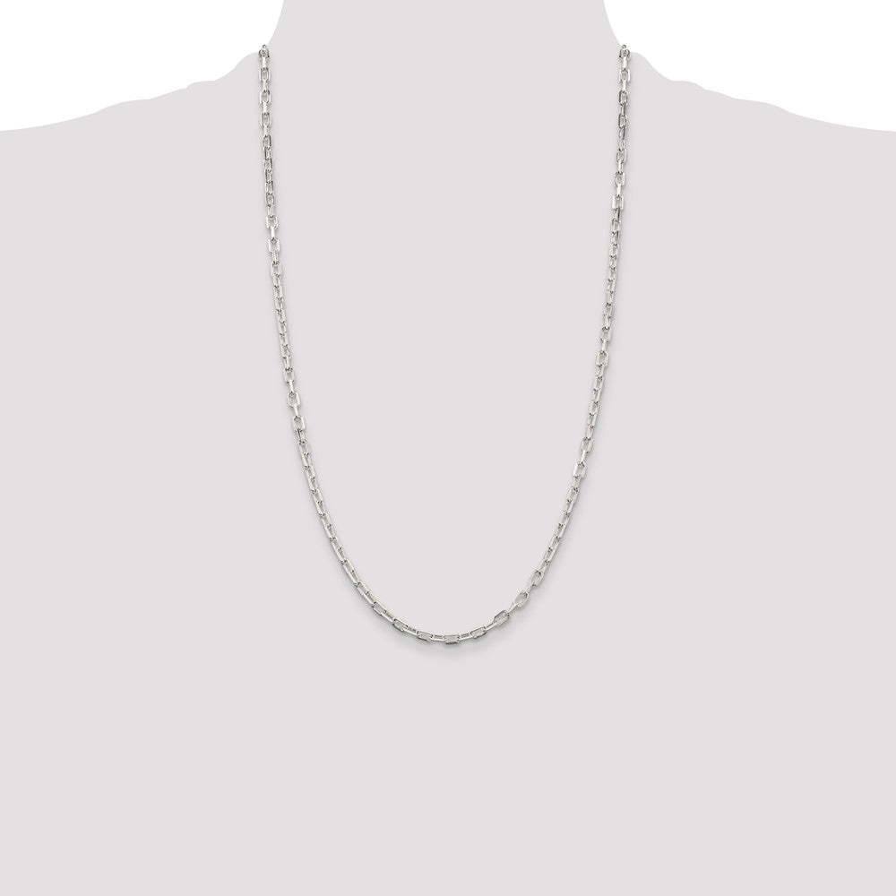 26 Inch Sterling Silver 3.75mm Diamond-Cut Long Link Cable Chain Necklace